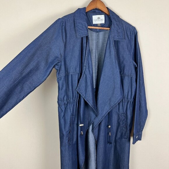 1 Sunset Lane Jacket Womens Large Blue Chambray Duster Draped Open Front Cinched - Picture 6 of 16
